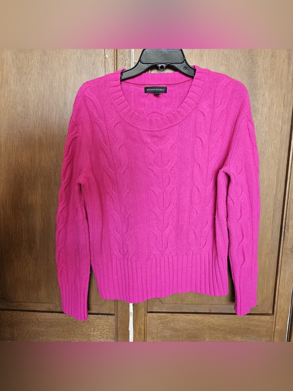 Banana Republic Bright Pink Cable-Knit Crewneck Sweater